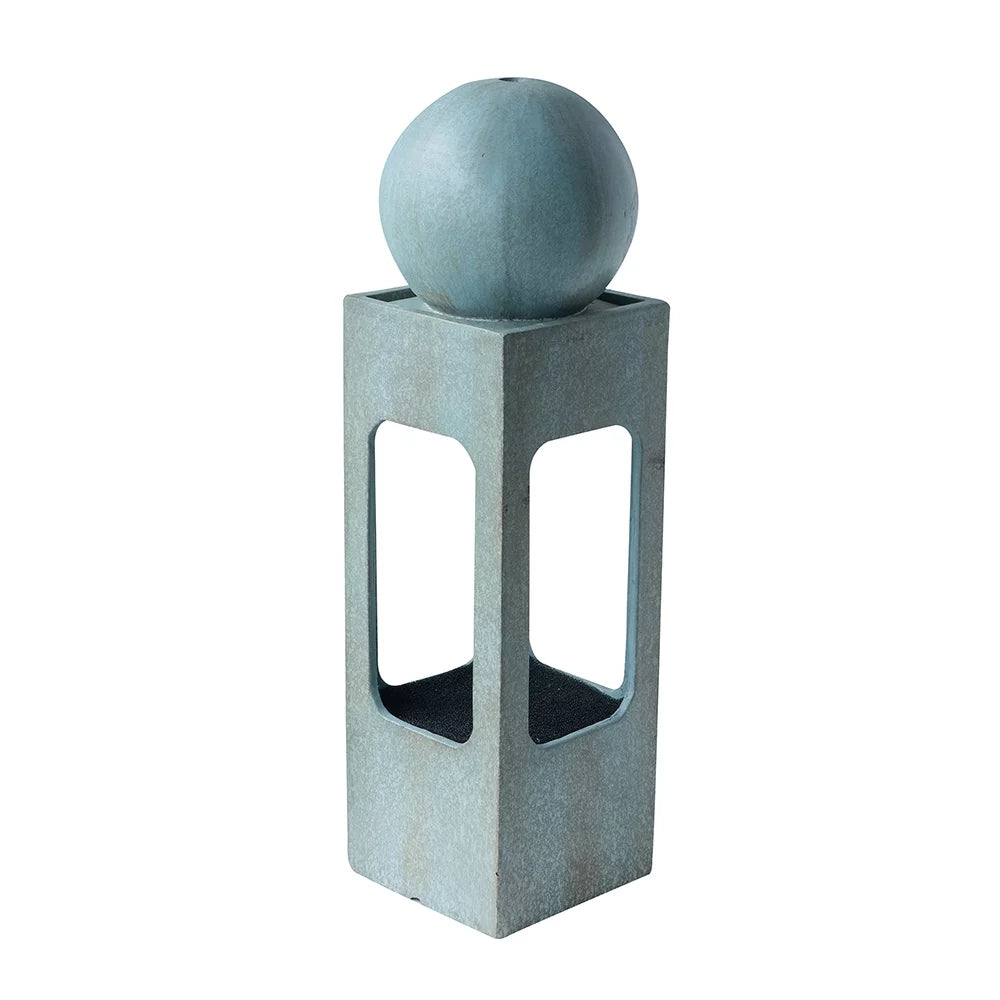 Homiyad 13X13X44" Tall Contemporary Sphere Outdoor Liquid Fountain, Cement/Concrete Outdoor Fountain, Antique Blue Raindrop Fluid Feature with Light for Garden, Lawn, Deck & Patio