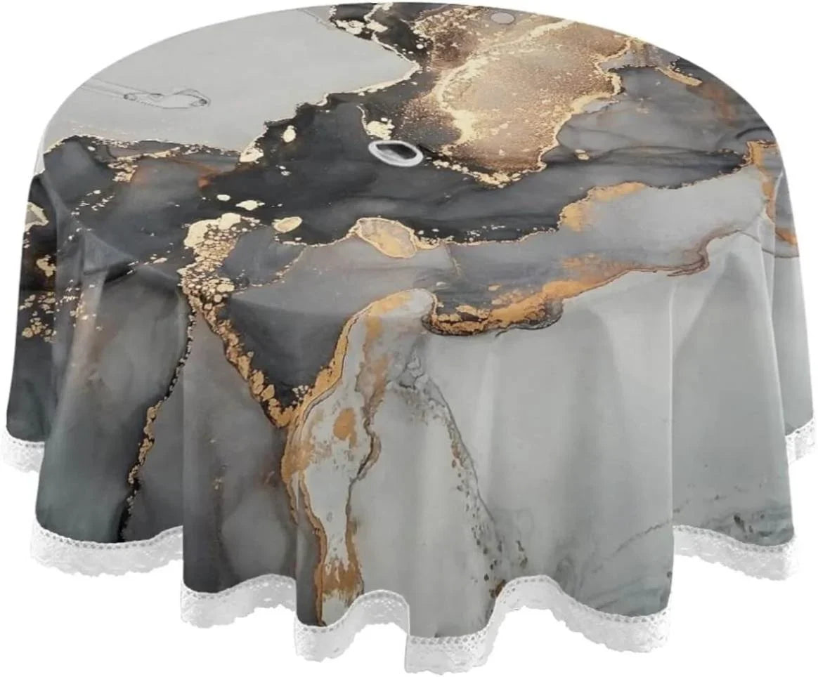 Hyjoy Natural Luxury Abstract Fluid Art Painting Round Tablecloth Liquid Round Table Cloths with Umbrella Hole and Zipper,Party Patio Table Covers for Outdoor Backyard /BBQ/Picnic