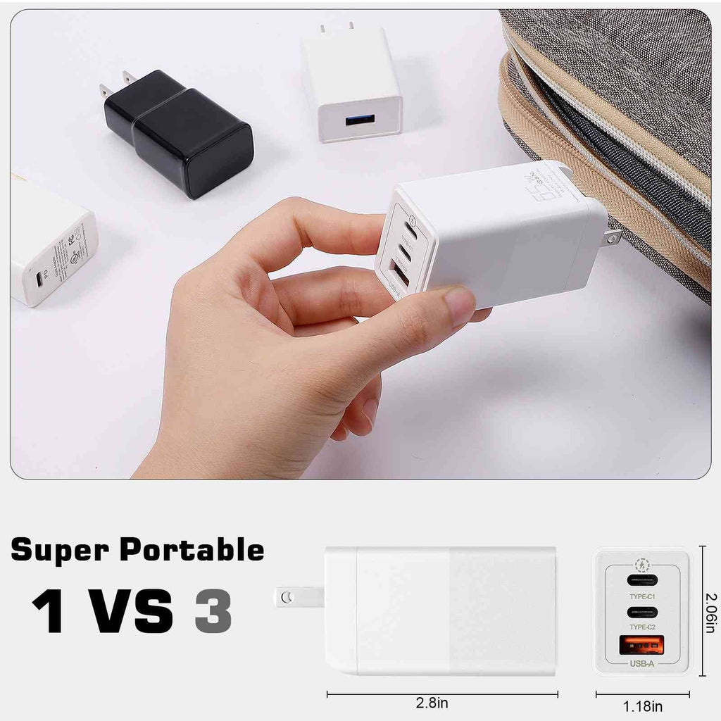 UrbanX 65W Fast Travel Charger with 3 Ports USB & Dual USB-C High-Speed Charging Compatible with Ulefone Power Armor 16 Pro/Armor 15/Power Armor 14 Pro/Power Armor 14/Armor 12 5G, iPhone,