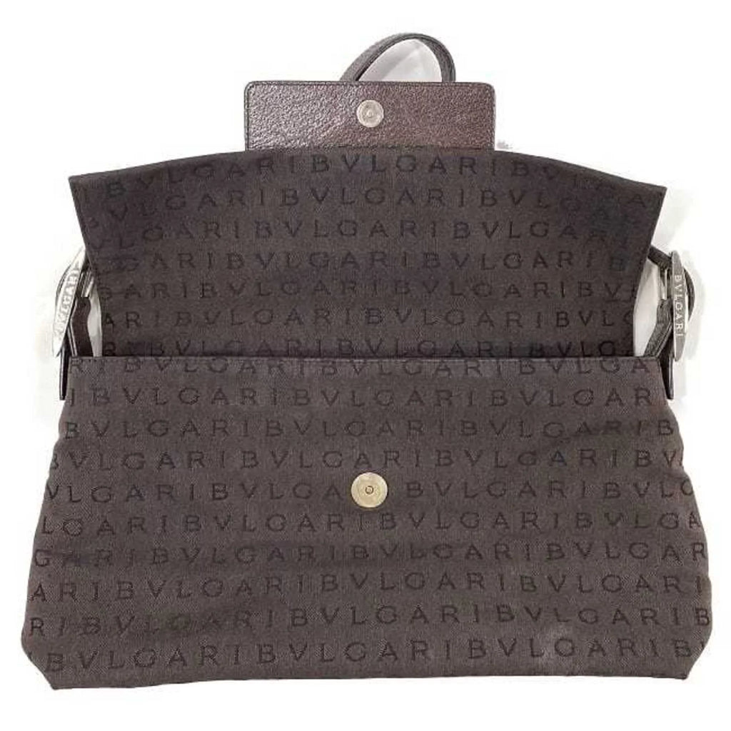 Pre-Owned Bvlgari Bag Brown Mania Canvas Leather BVLGARI One Shoulder Handbag Flap Plate (Good)