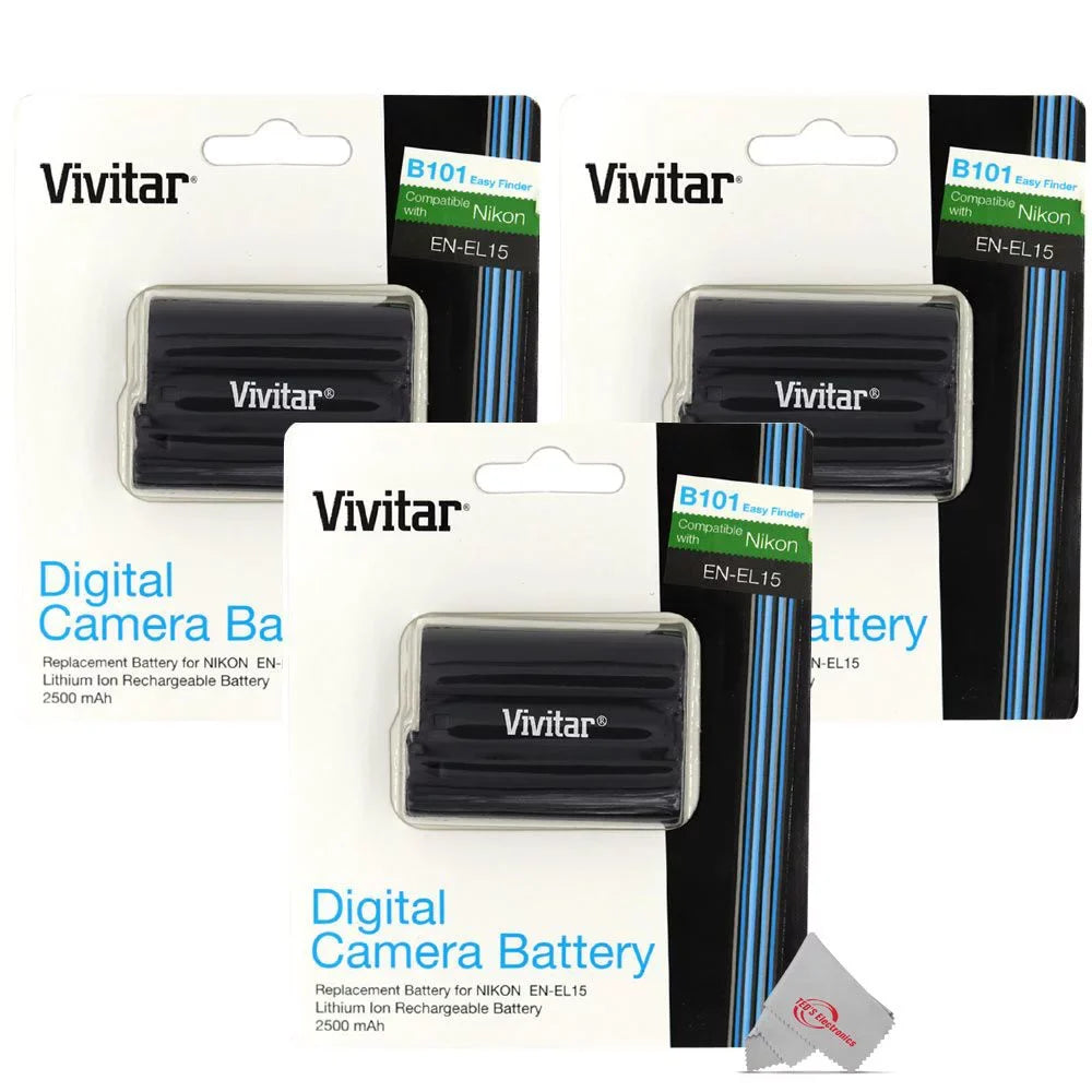 3X Vivitar EN-EL15 Replacement Battery for Z5 Z6 Z7 D500 D750 D780 D800 D7500 Digital Cameras