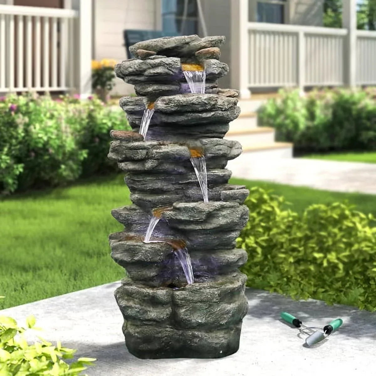 Fithood 40inches High Rocks Outdoor Cascading Fluid with LED Lights, Soothing Tranquility for Home Garden, Yard Decor