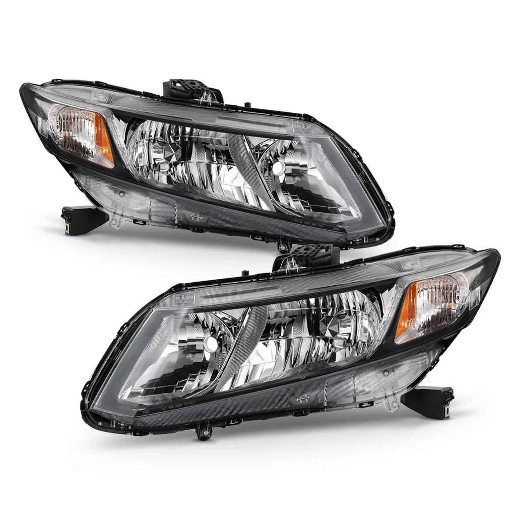 AKKON - Fits 2012 2013 2014 2015 Honda Civic Sedan 12-13 Coupe [Halogen Type] Chrome Headlights Pair Headlamps Left+Right