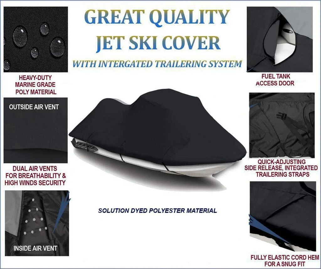 BLACK Jet Ski Cover Compatible for Polaris Pro 785 Limited 2001 Jet Ski Cover 1-2 Seater