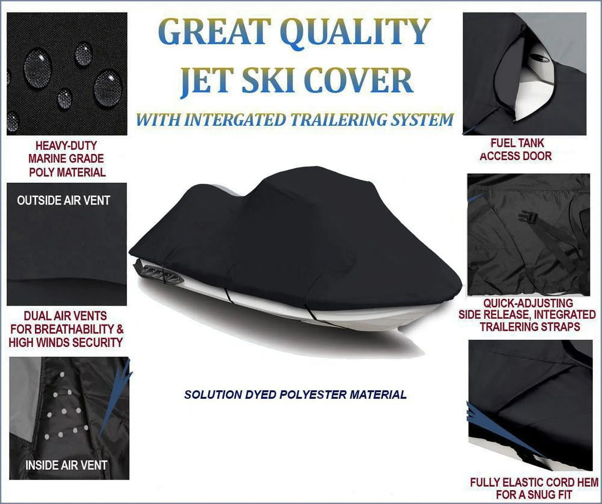 BLACK Jet Ski Cover Compatible for Polaris Pro 785 Limited 2001 Jet Ski Cover 1-2 Seater