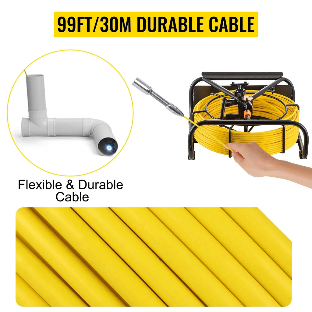 BENTISM Sewer Camera 98.4 FT, Tube Inspection Camera 4.3 Inch TFT LCD Monitor Channel Camera, Duct Inspection Camera with 6PCS LED, 8500MAH Lithium Battery, DVR Function, 30M