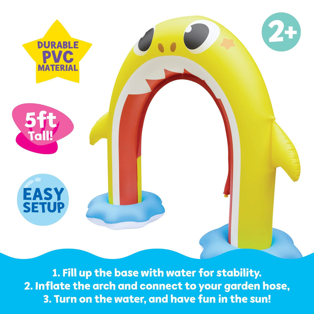 Pinkfong Baby Shark 5ft Inflatable Rainbow Arch, Backyard Fluid Sprinkler Summer Fun (Ages 2+)