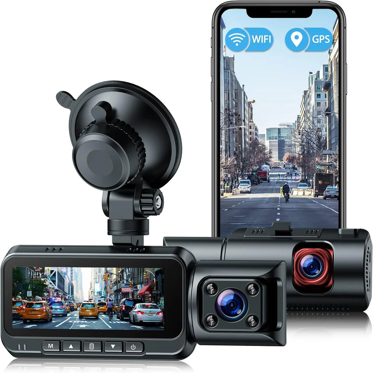 TOGUARD 4K Dual Dash Cam GPS WiFi Car Camera, 2160P+1080P Dashcam Front and Inside IR Night Vision, 3.16” IPS Monitor Night Vision, 170°Wide Angle, WDR, 24H Parking Mode