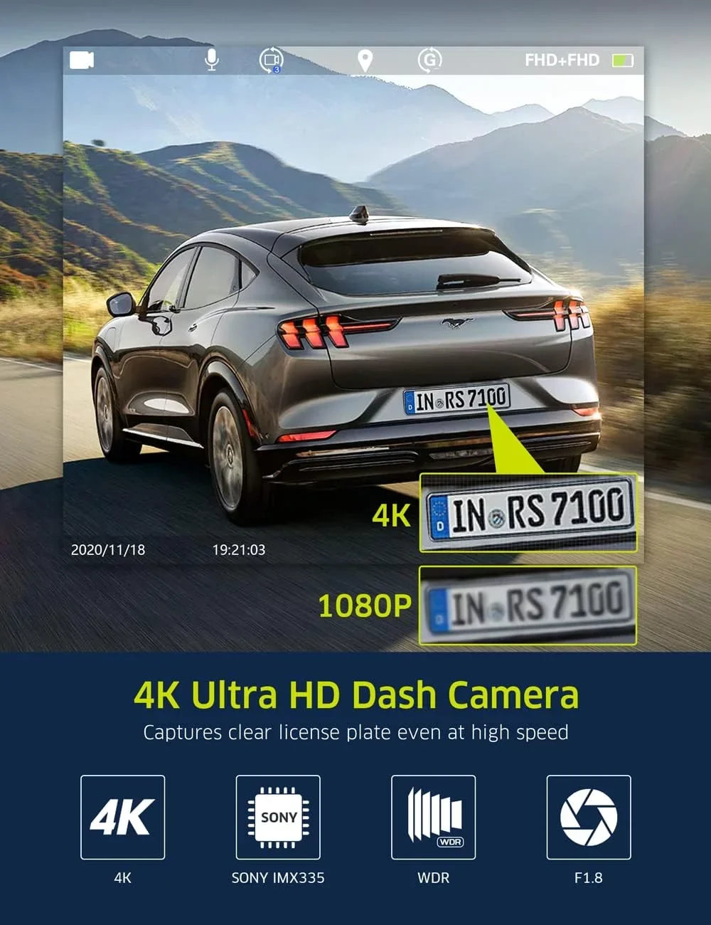 TOGUARD 4K Dual Dash Cam GPS WiFi Car Camera, 2160P+1080P Dashcam Front and Inside IR Night Vision, 3.16” IPS Monitor Night Vision, 170°Wide Angle, WDR, 24H Parking Mode