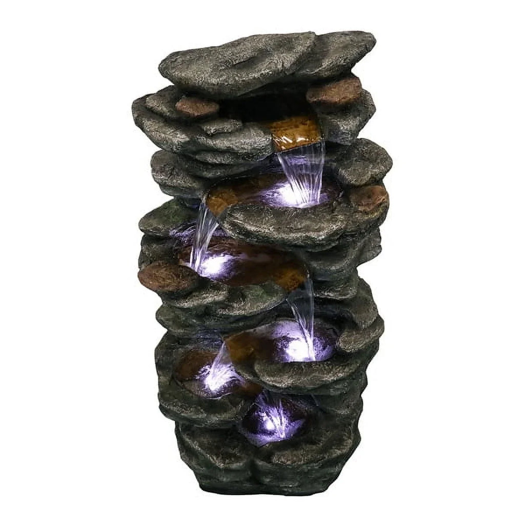 Fithood 40inches High Rocks Outdoor Cascading Fluid with LED Lights, Soothing Tranquility for Home Garden, Yard Decor