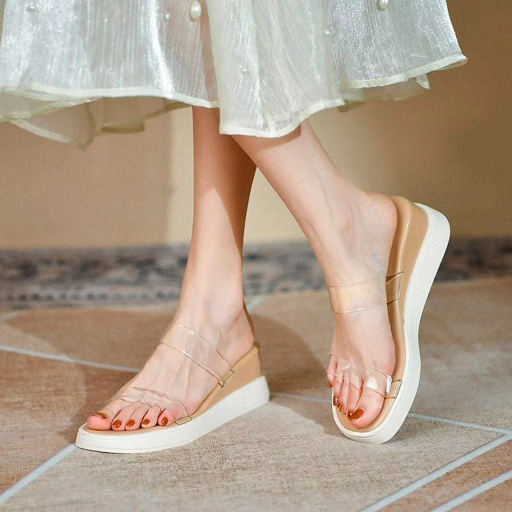 ILJNDTGBE Platform Sandals for Women Ankle Strap Sandals Designer Custom Slippers Heeled Platform Wedge Transparent Rubber Slippers Women Slippers
