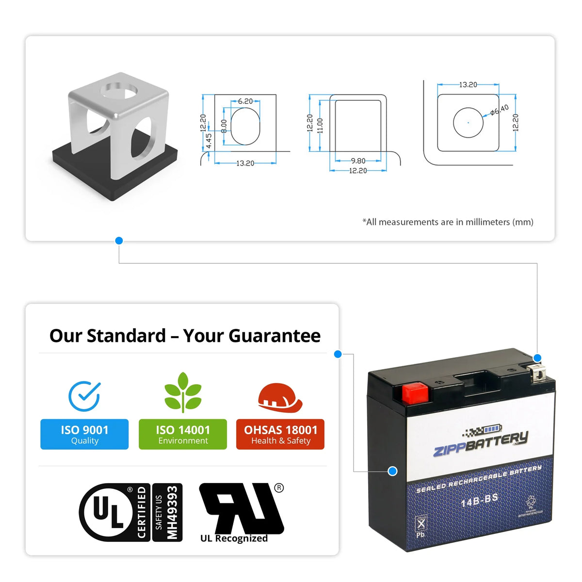 Zipp Battery YT14B-BS (14B-BS 12 Volt,12 Ah, 135 CCA) Motorcycle Battery for Hyosungmotors 650cc Gv650 Se 2009