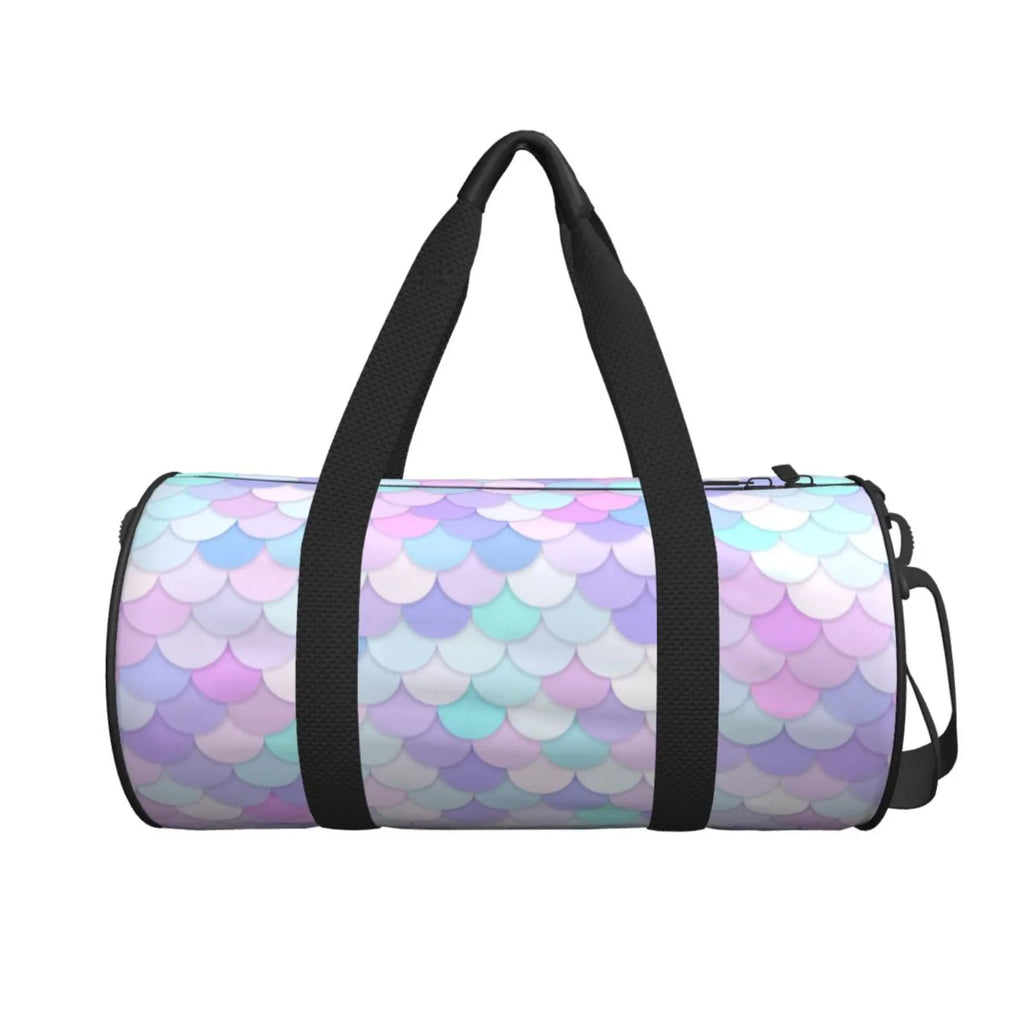 Coaee Rainbow Scales Large Capacity Travel Luggage Bag Cylinder Gym Bag Fluid Sports Bag with Pocket and Compartment