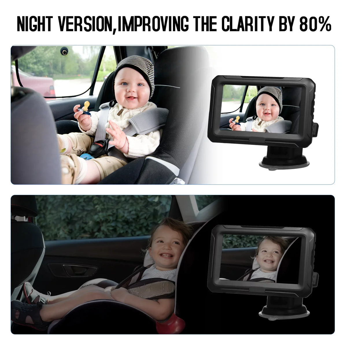 Baby Car Mirror - 1080P Baby Monitor Camera with 4.3’’ IPS Monitor Night Vision, Adjustable Wide View Angle for Infants, Kids, and Pets