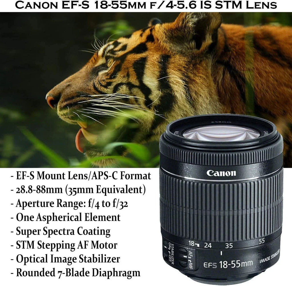 EOS Rebel SL3 DSLR with EF-S 18-55mm STM Lens, 32GB Memory, Case, Flash, and Accessory Bundle
