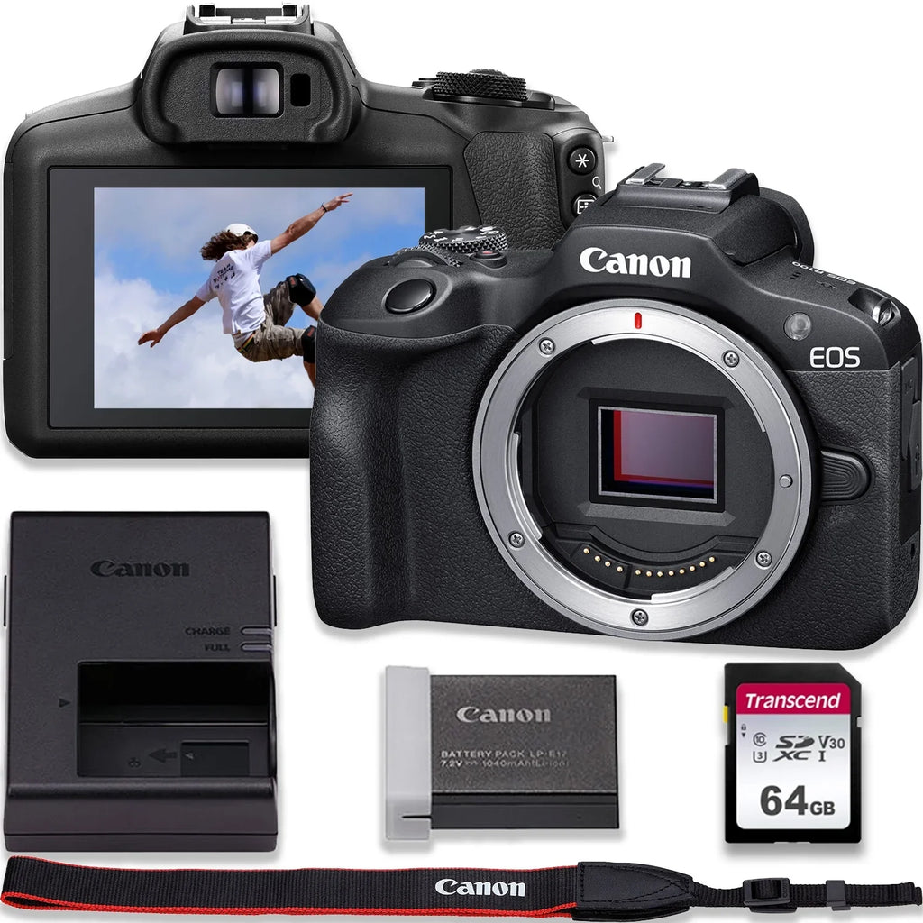 EOS R100 4K Video Recording Mirrorless Camera (BODY) with 64GB Fast Transcend Memory Card