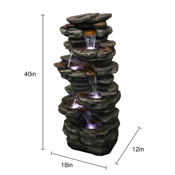 Fithood 40inches High Rocks Outdoor Cascading Fluid with LED Lights, Soothing Tranquility for Home Garden, Yard Decor