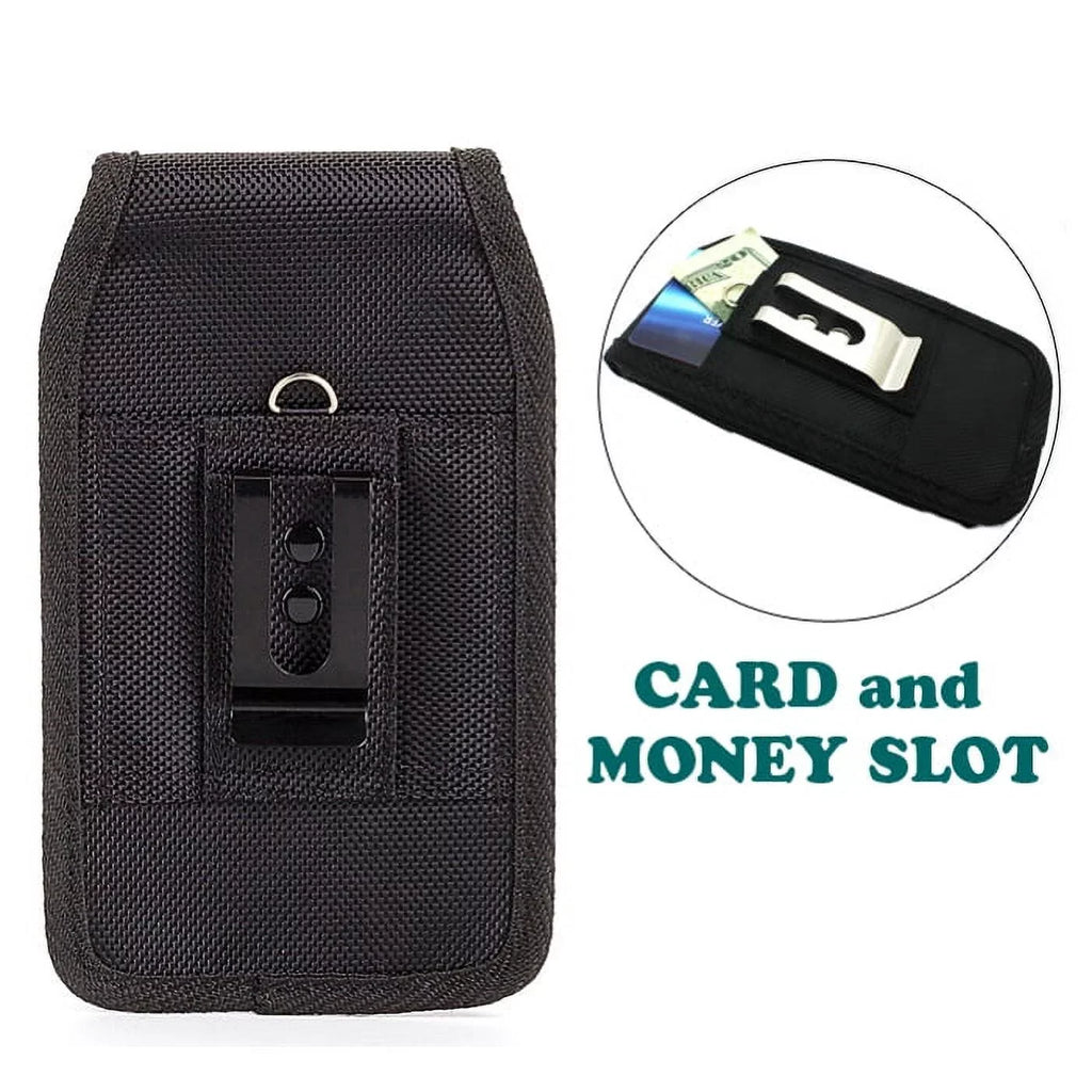 Rugged Sturdy Canvas Case Holster Metal Belt Clip w Braided Type-C USB Cable 10ft Long Sync Wire R1J for Blackberry Motion - BLU G9, Vivo XI Plus - Coolpad Legacy - Google Pixel XL 3a XL 3 XL