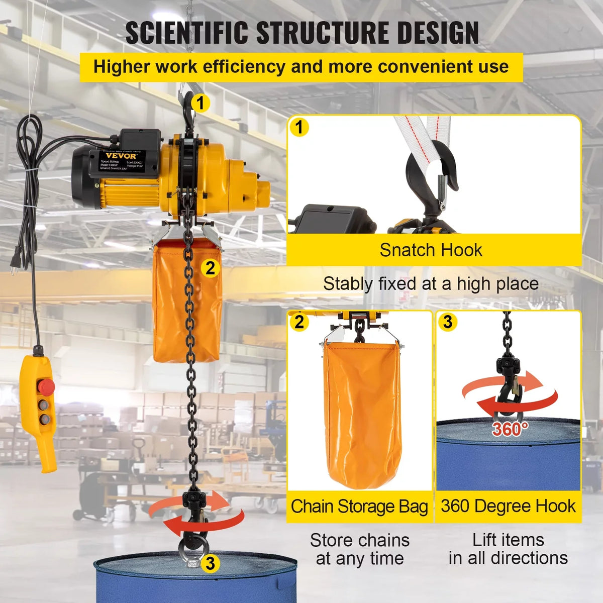 VEVOR Lift Electric Hoist, 1100 lbs Electric Winch w/ 10ft Wired Remote Control, 110V Overhead Crane Garage Ceiling Pulley Winch of 14.8ft Lift Height, Refurbished In Factories, Warehouses, Construction