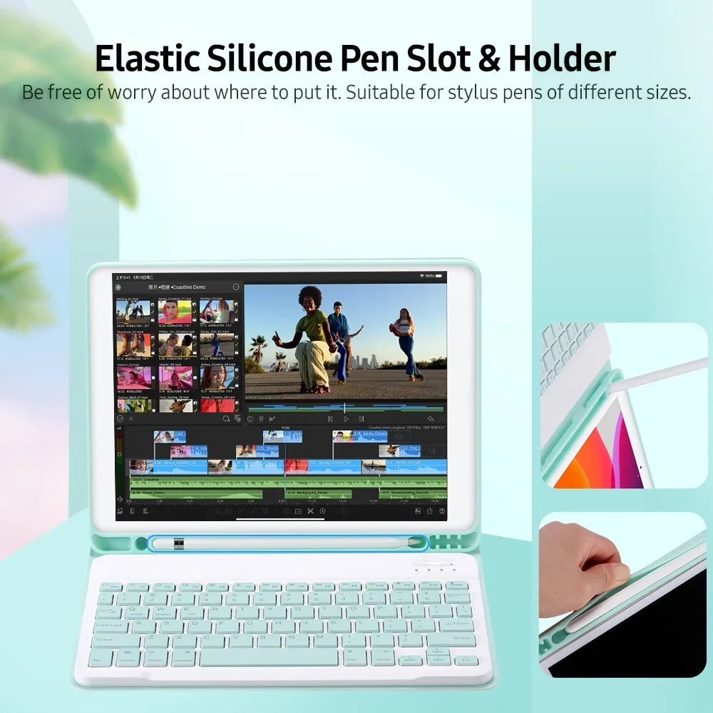 Detachable BT Keyboard Case with Elastic Pen Slot Compatible with iPad Pro 10.5/ Air3 10.5 2019/ iPad 10.2 2020 Green
