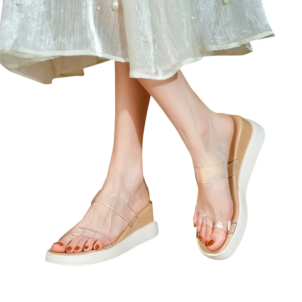 ILJNDTGBE Platform Sandals for Women Ankle Strap Sandals Designer Custom Slippers Heeled Platform Wedge Transparent Rubber Slippers Women Slippers