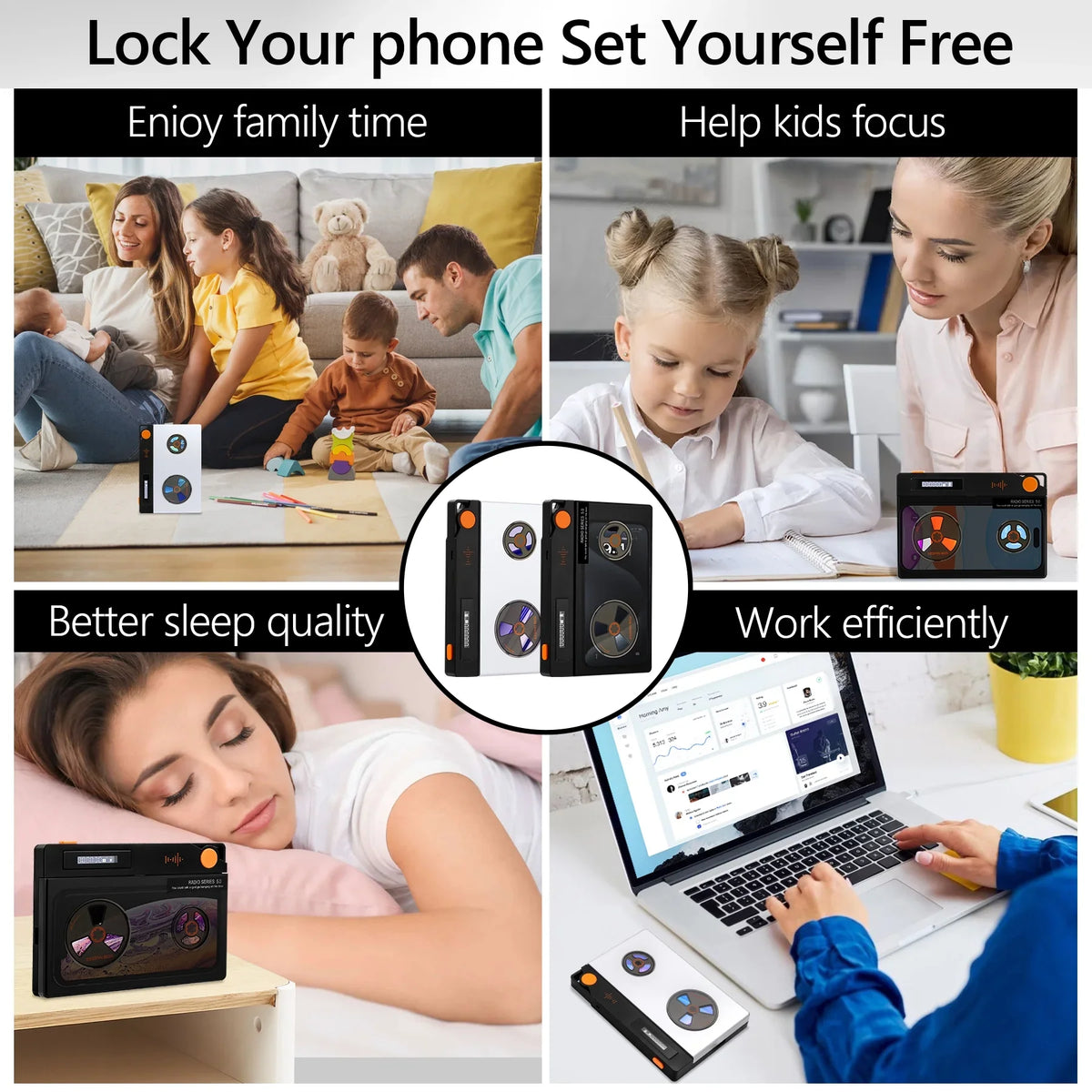 Cell Phone Lock Box with Timer, Portable Timed Lock Box for Phone With Semi-Transparent Cover, Help to Prevent Phone Addiction, Focus on Real Life (L 6.7x3.5x0.7, Black-One Monitor