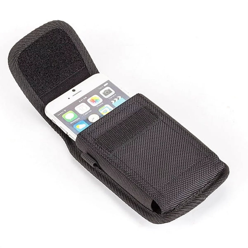 Rugged Tough Canvas Case Holster Metal Belt Clip w Black Type-C Retractable USB Cable Charger Power Wire Sync Y1G for ZTE Axon 9 Pro