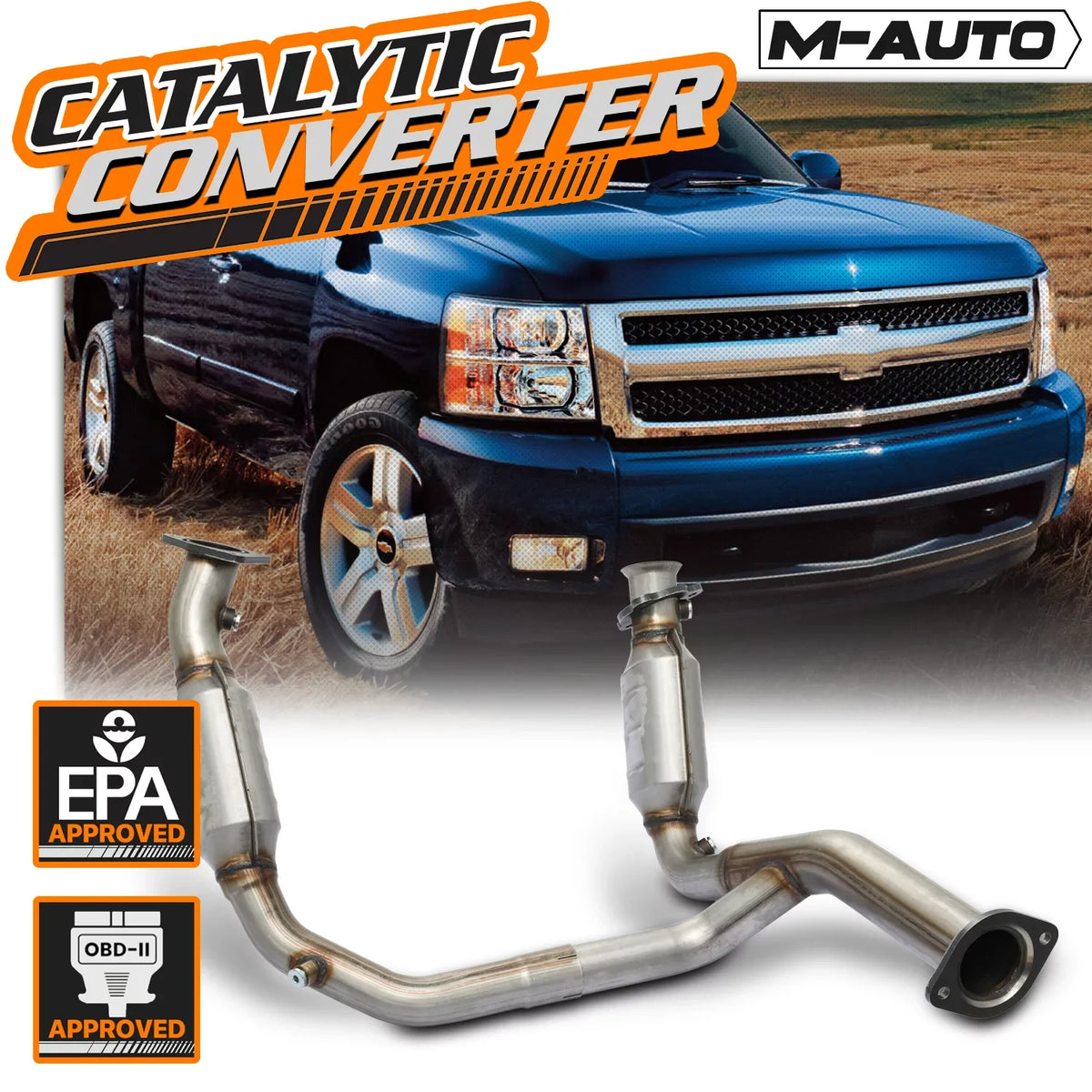 M-AUTO For 2007-2009 Chevy Silverado/Suburban/Yukon XL Avalanche Tahoe Sierra Catalytic Converter Exhaust Channel