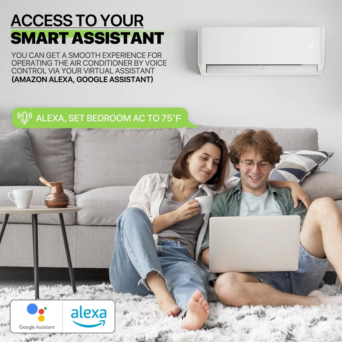 Magshion 9000 BTU 22 SEER Mini Split Air Conditioner & Heater Ductless Inverter System, Cools Up to 400 Sq.Ft., AC Unit with WIFI Smart Control & Pre-Charged Condenser, White