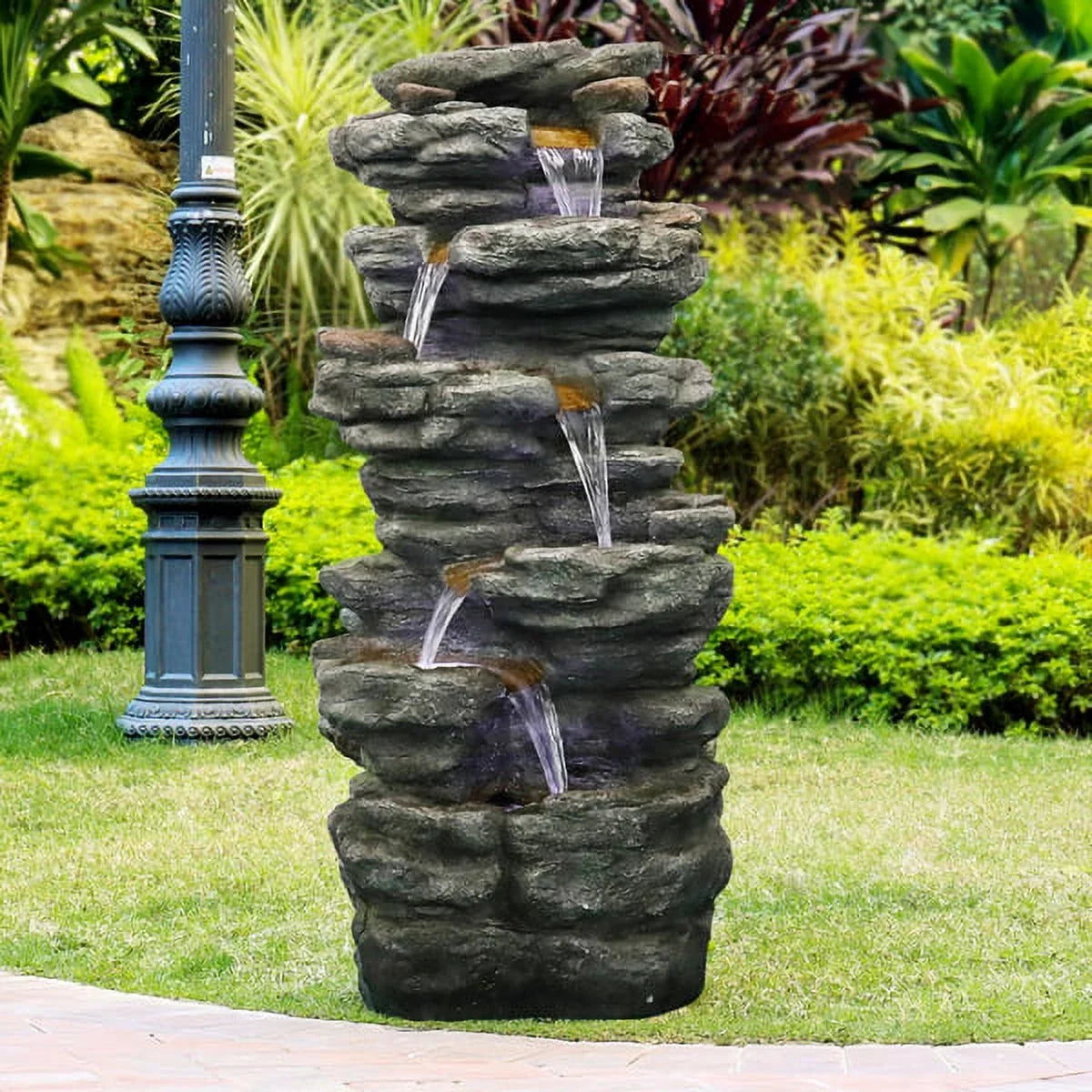 Fithood 40inches High Rocks Outdoor Cascading Fluid with LED Lights, Soothing Tranquility for Home Garden, Yard Decor