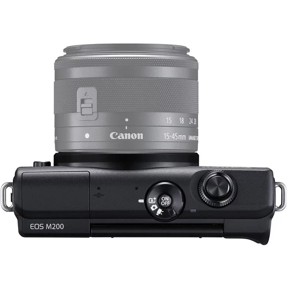 EOS M200 Mirrorless Camera (Black) + 55-200mm f/4.5-6.3 IS STM Lens (Black) +UV Filter + 64GB + Bag & More!