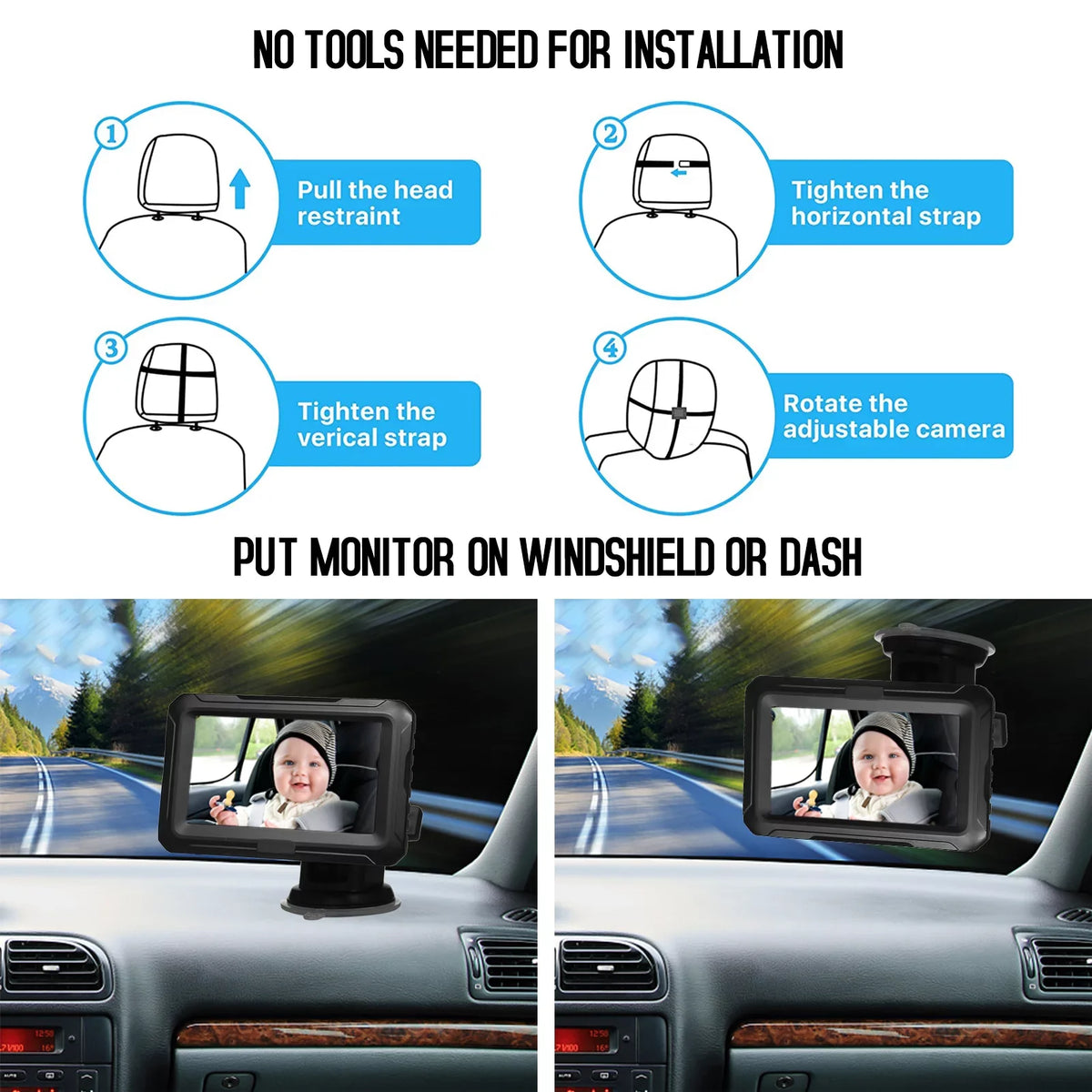 Baby Car Mirror - 1080P Baby Monitor Camera with 4.3’’ IPS Monitor Night Vision, Adjustable Wide View Angle for Infants, Kids, and Pets