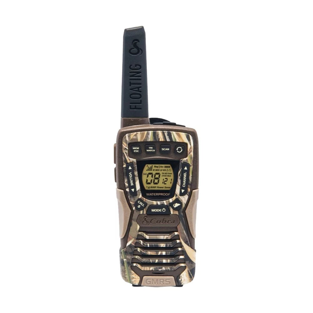 Cobra ACXT1035R FLT CAMO Fluid Walkie Talkies for Adults - Rechargeable, Floats, 22 Channels, Long Range 37-Mile Two-Way Radio Set (2-Pack)