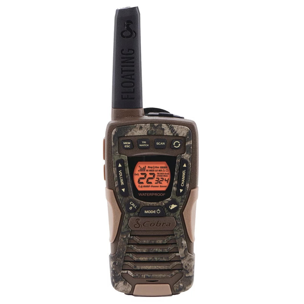 Cobra ACXT1035R FLT CAMO Fluid Walkie Talkies for Adults - Rechargeable, Floats, 22 Channels, Long Range 37-Mile Two-Way Radio Set (2-Pack)