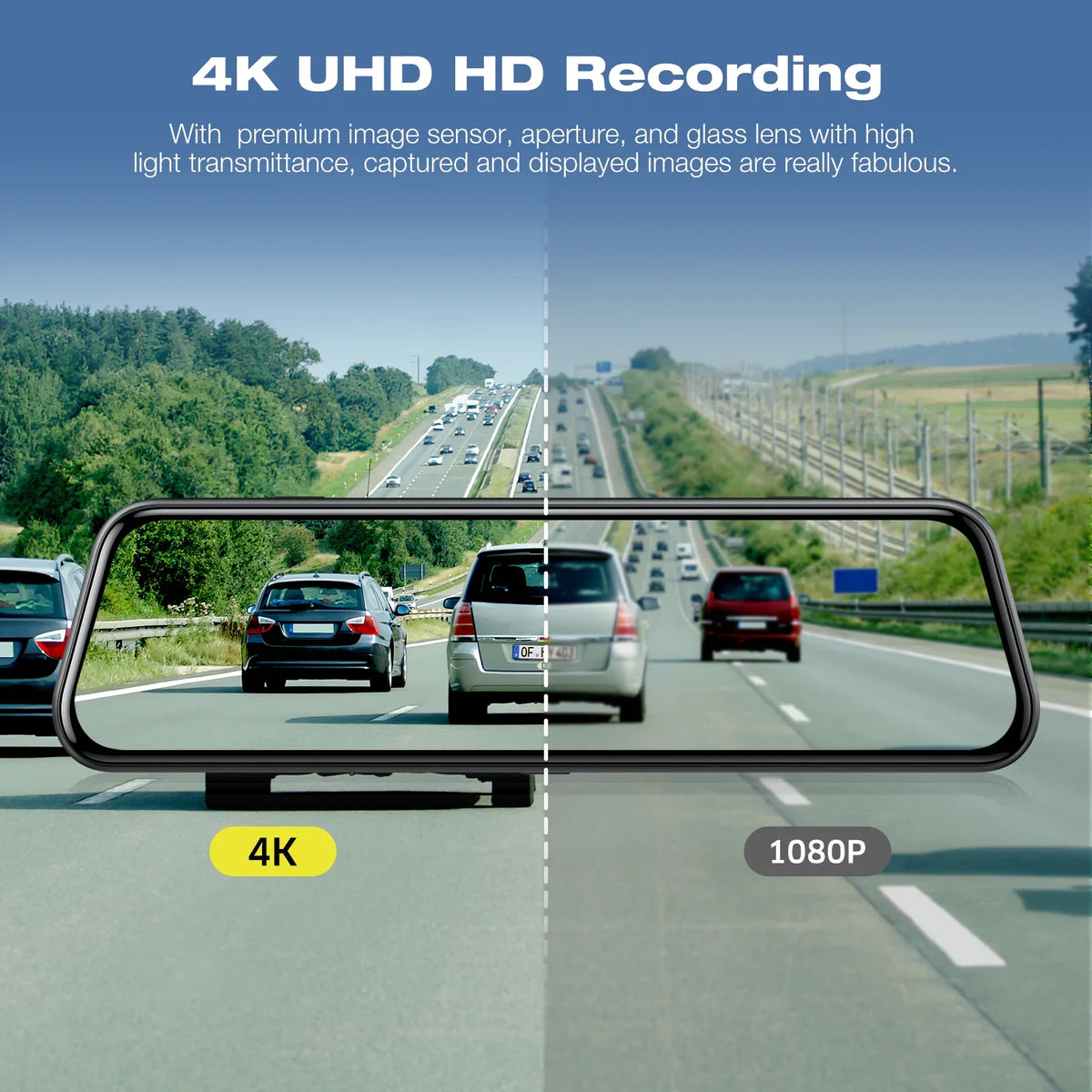 TOGUARD Backup Camera Rear View Mirror Camera, 10" Touch Monitor 4K+1080P Front and Rear Dash Cam, with 64GB Memory Card, Parking Assist, Parking Monitoring, GPS