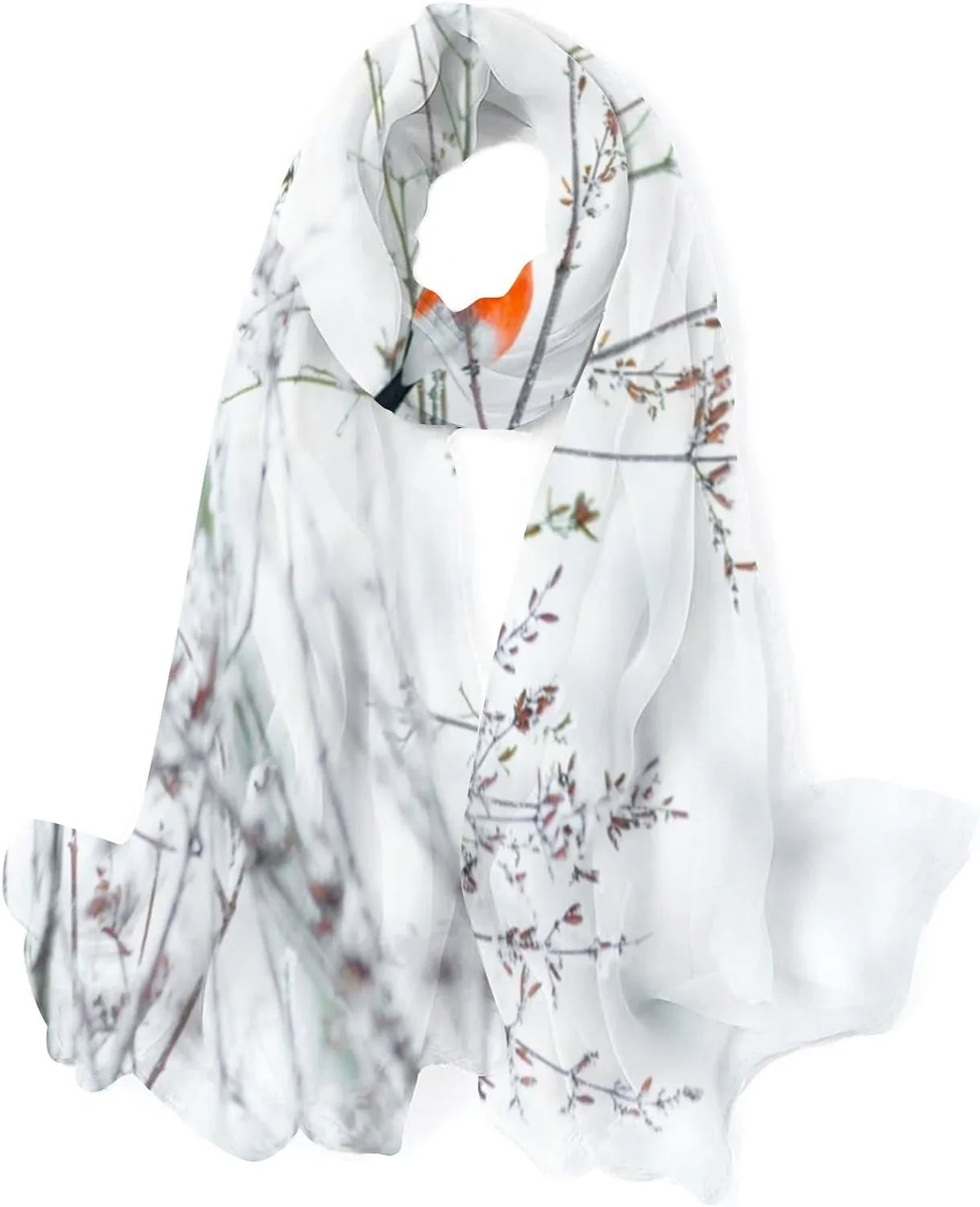 Hyjoy Women Silk Scarf Bullfinch Birds Branches Winter Snow Christmas New Year Hair Wraps Shawls Neck Scarves Colorful Print