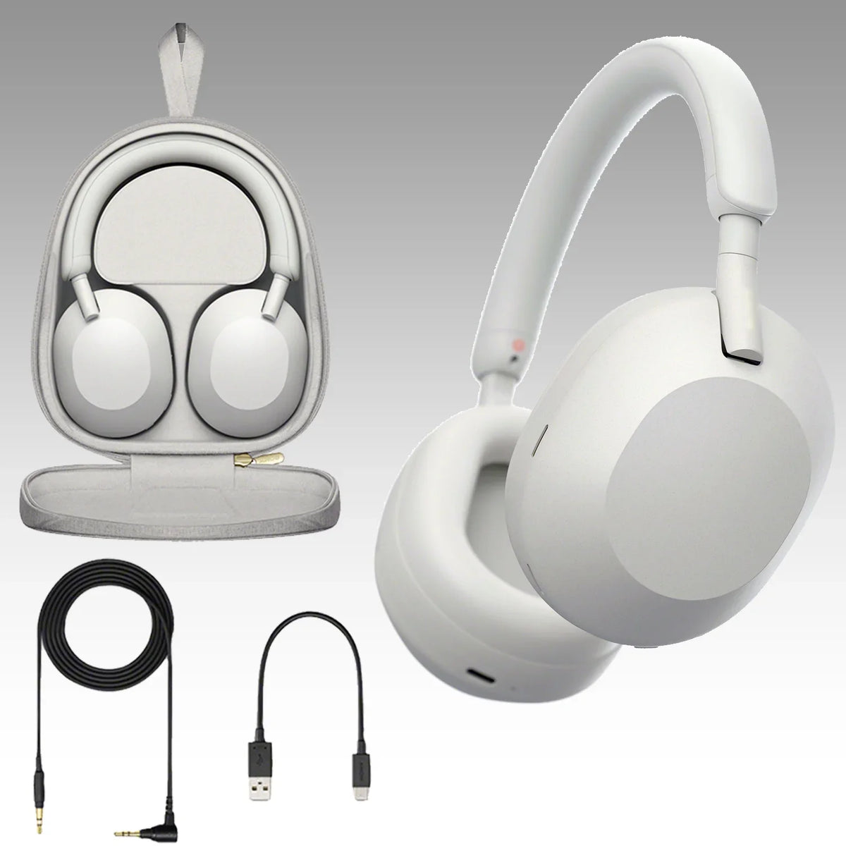 Ultimaxx Essential WH-1000XM5 Noise-Canceling Wireless Over-Ear Headphones Bundle (Silver) - Includes: Fluid Gadget Backpack & More (7pc Bundle)