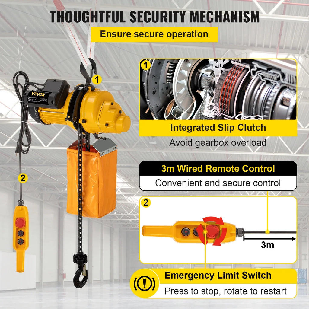 VEVOR Lift Electric Hoist, 1100 lbs Electric Winch w/ 10ft Wired Remote Control, 110V Overhead Crane Garage Ceiling Pulley Winch of 14.8ft Lift Height, Refurbished In Factories, Warehouses, Construction