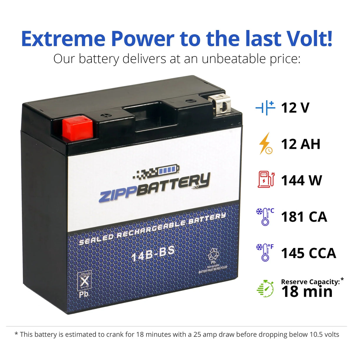 Zipp Battery YT14B-BS (14B-BS 12 Volt,12 Ah, 135 CCA) Motorcycle Battery for Hyosungmotors 650cc Gv650 Se 2009