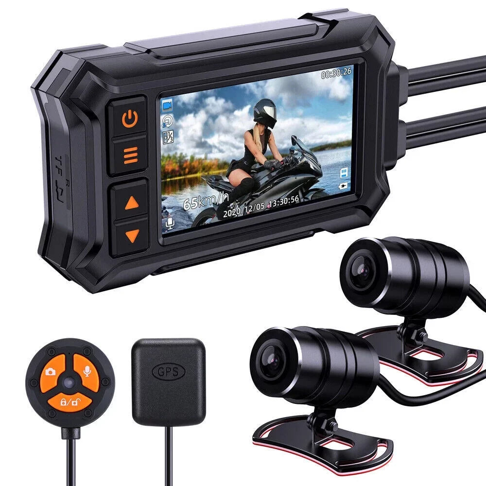 3" Motorcycle Dash Camera A12 Liquid GPS WIFI 1080P Front Rear Night Vision