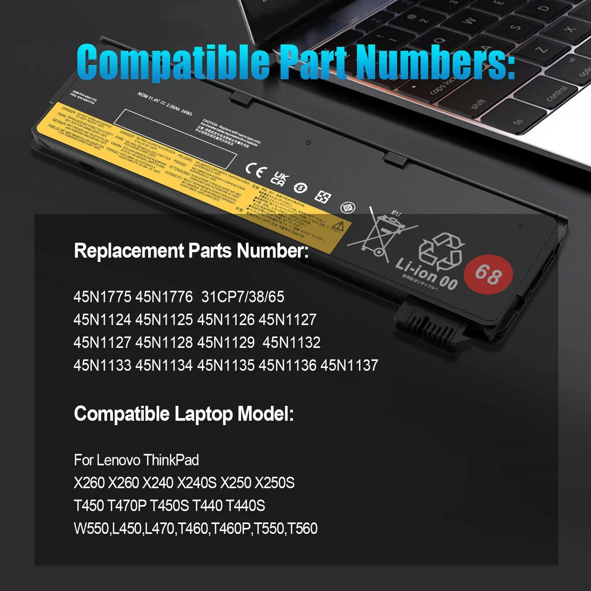 10x Battery 68 X240 for ThinkPad T440 X250 T450s 45N1126 45N1127 45N1127