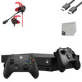 Xbox One X 1TB Black Gaming Console With 2 Controller + G9 Earbuds With Microphone BOLT AXTION Bundle Refurbished